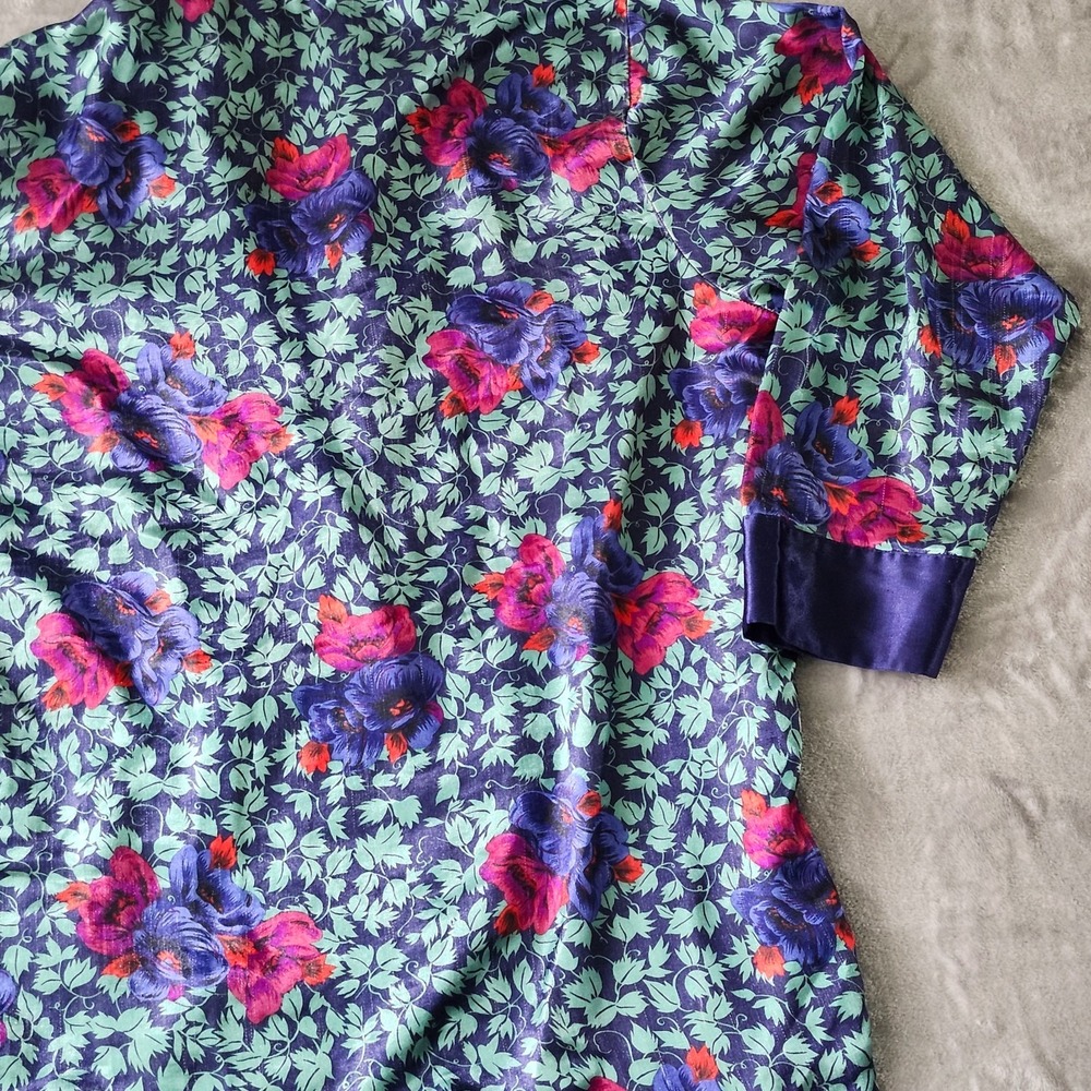 Vintage 1980s Women's Kathryn Pajamas Kimono Size M Floral Purple - Picture 12 of 15